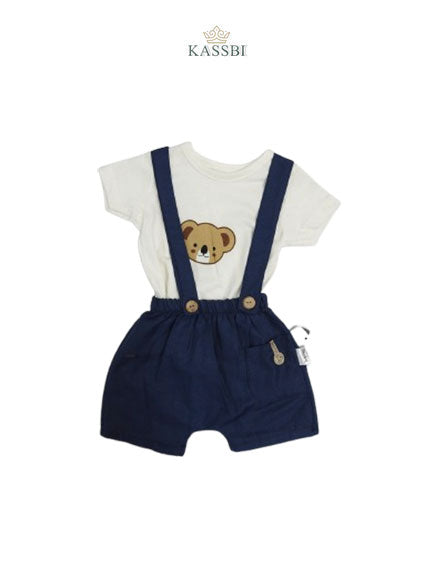 Ensemble Bébé Fille – Salopette Short + T-shirt Imprimé (0-9 mois)