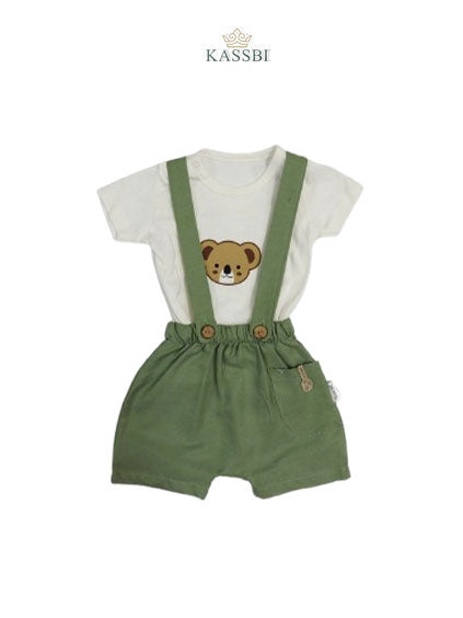 Ensemble Bébé Fille – Salopette Short + T-shirt Imprimé (0-9 mois)