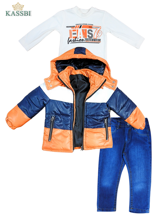Ensemble Garçon 3 Pièces : Doudoune, Pull et Pantalon en Jean