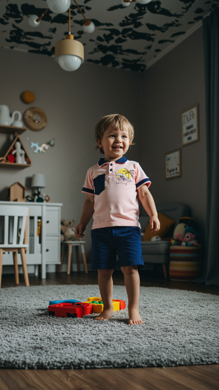 Ensemble Été Garçon – Polo Rose avec Motif Surf & Short Bleu