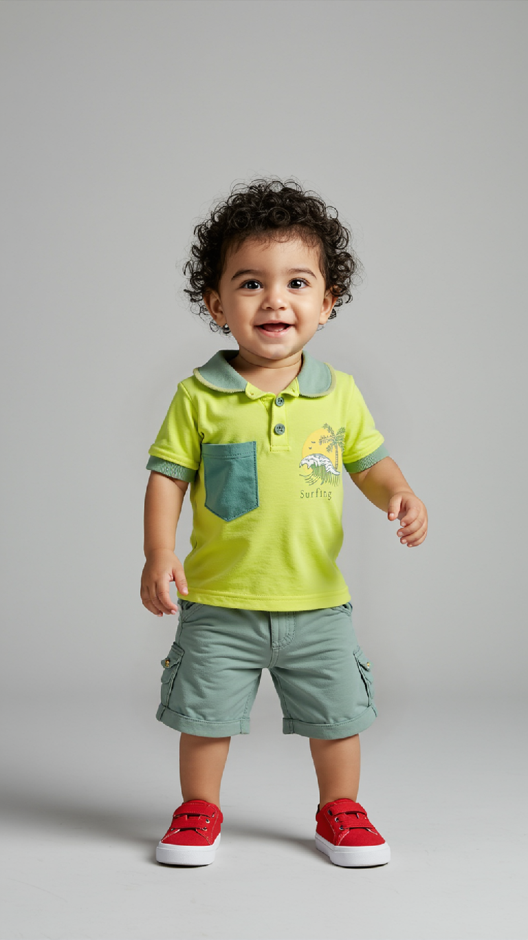 Ensemble polo jaune en coton pour garçon – Style sport chic