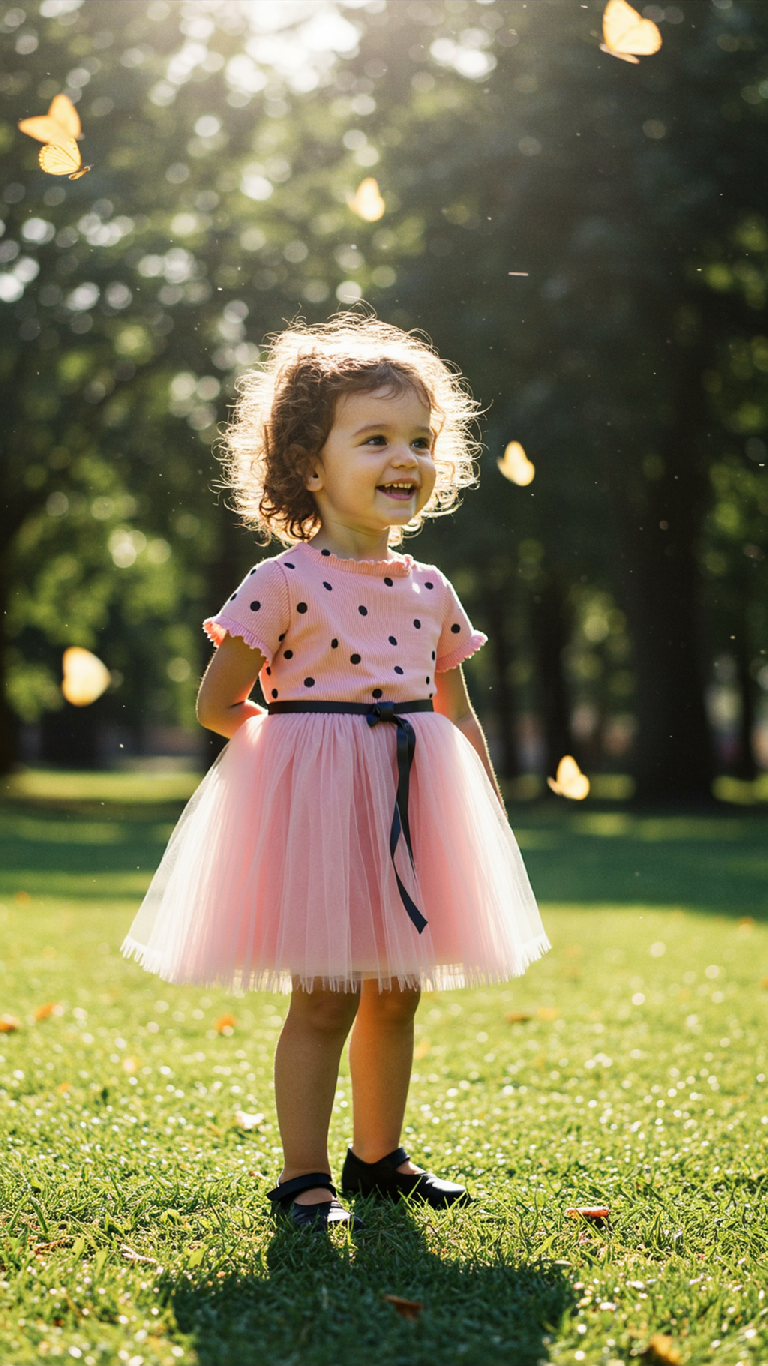 Robe de Cérémonie à Pois pour Petite Fille – Élégance Printanière