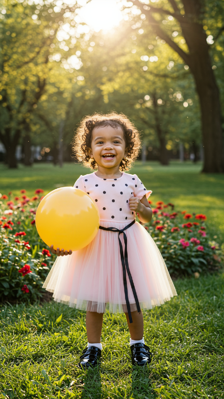 Robe de Cérémonie à Pois pour Petite Fille – Élégance Printanière